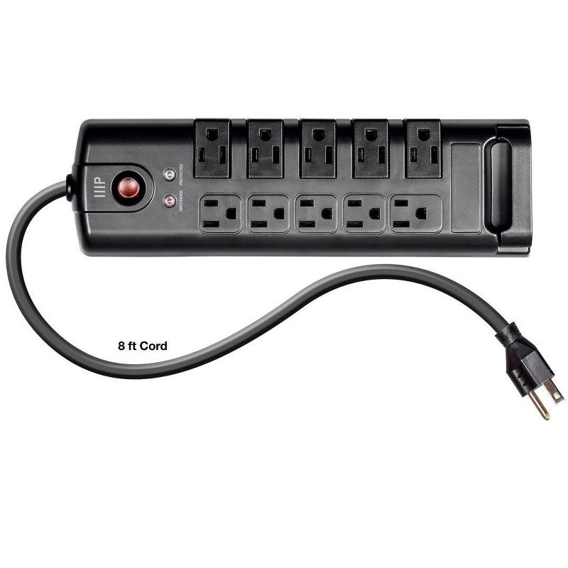 Monoprice 10 Outlet Rotating Surge Protector Power Block / Strip - 8 Feet - Black | 2880 Joules, Heavy Duty Cord, 4 of 6