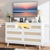 Natural Rattan Dresser for Bedroom with LED Light and Charging Station, 6 Drawer Double Dressers,White - 2 of 4