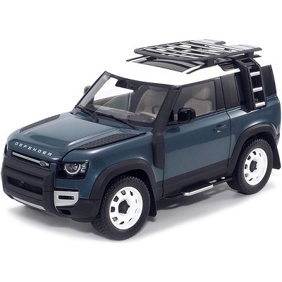 2020 Land Rover Defender 90 with Roof Rack Tasman Blue with White Top 1/18 Diecast Model Car by Almost Real