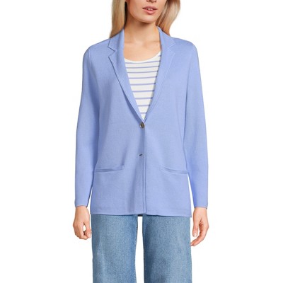 Lands' End Women's Fine Gauge Cotton Button Front Blazer Sweater