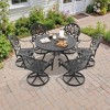 7-Piece Round Cast Aluminum Outdoor Patio Dining Set with Swivel Chairs & Brown Cushions - 2 of 4