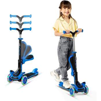 Lifemaster Kids Scooter – Foldable Seat – LED Wheel Lights Illuminate When Rolling – Children and Toddler 3 Wheel Kick Scooter