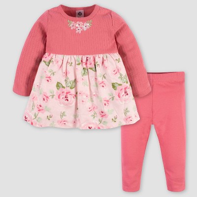 Gerber Baby Girls' 2pc Flower Dress Set - Pink 6-9M