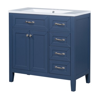 Vynxaria 36" Bathroom Vanities Blue-Gray Vanity Ensemble with Triple Drawer Cabinet 35.98"H