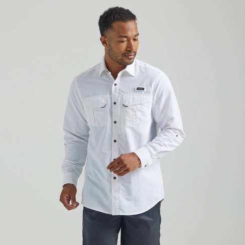 LRD Men's UPF 30 Long Sleeve Button Down Fishing Shirts White XXL 