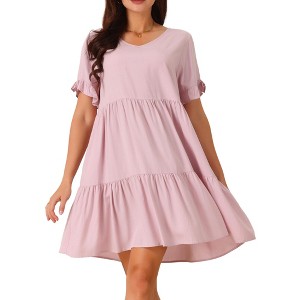 Seta T Women's V Neck Ruffle Short Sleeve Tiered A-Line Flowy Beach Babydoll Dress with Pockets - 1 of 4
