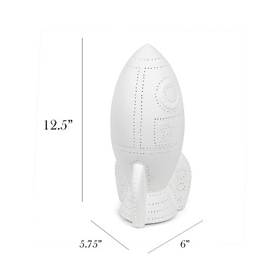 White Porcelain Rocket Ship Table Lamp for Kids