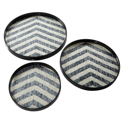 Set of 3 Round Pearl and Gray Capiz Shell Serving Trays - Olivia & May