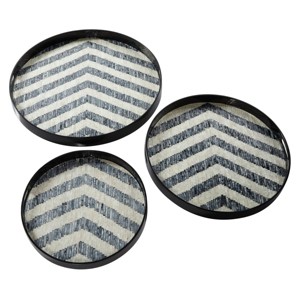 Set of 3 Round Pearl and Gray Capiz Shell Serving Trays - Olivia & May - 1 of 4