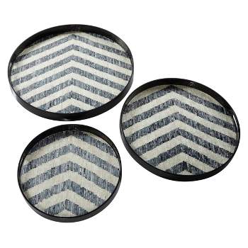 3 X 24 Round Lacquer And Shell Tray With Handles Black/white - Olivia &  May : Target