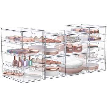 Sorbus 16 Drawers Acrylic Organizer for Makeup, Organization and Storage, Art Supplies, Jewelry, Stationary - 4 Pcs Clear Stackable Storage Drawers