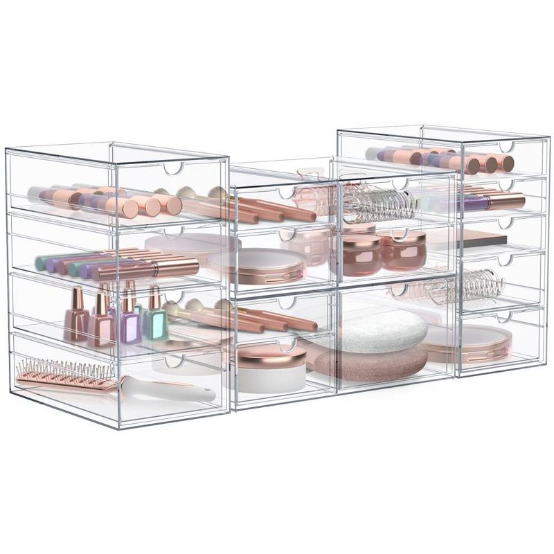 Sorbus 16 Drawers Acrylic Organizer for Makeup, Organization and Storage, Art Supplies, Jewelry, Stationary - 4 Pcs Clear Stackable Storage Drawers, 1 of 7