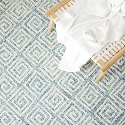 Light Blue and Ivory Geometric Wool Hand-Tufted Area Rug