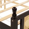 DOMETOUR Queen Pine wooden Bed with Rattan Headboard  and Footboard, with  Central Enhanced Bed Platform ,Espresso - 4 of 4