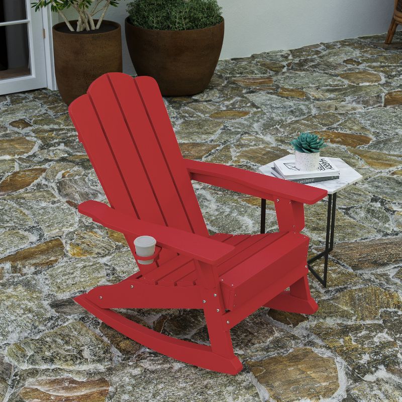 Merrick Lane HDPE Adirondack Chair with Cup Holder and Pull Out Ottoman, All-Weather HDPE Indoor/Outdoor Chair, 5 of 13