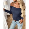 Women's Off Shoulder Top Casual Long Sleeve Bodycon Blouse Going Out Shirt Navy Blue M - 2 of 4
