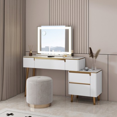 ELECWISH 31.5" Rectangle LED Vanity Mirror with Dual Light Strips - 3-Color Touch Control, USB/Type-C Ports, 10X Magnifier, Wall Mountable, White