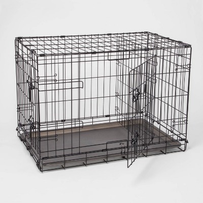 Large Black Steel Collapsible Dog Crate with Plastic Tray