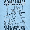 Mens Sometimes I Question My Sanity But The Unicorn T Shirt Funny Fantasy Top - Crazy Dog Men's T Shirt - 2 of 4