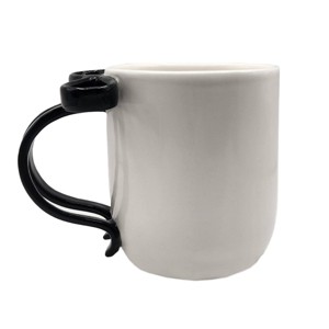 National Brand One Design Home 16 oz White Mug with Black Figural Bow Handle - 1 of 4