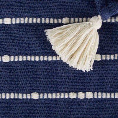 French Blue and Off-White Striped Cotton Throw with Tassels
