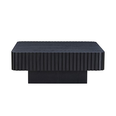 Vynxaria Modern Handcraft Drum Coffee Table, 35.43" Square, Black (Wood Veneer), Sturdy MDF Pedestal, Easy Assembly, Living Room/Bedroom Use