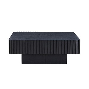 Vynxaria Modern Handcraft Drum Coffee Table, 35.43" Square, Black (Wood Veneer), Sturdy MDF Pedestal, Easy Assembly, Living Room/Bedroom Use - 1 of 4