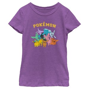 Girl's Pokemon Colorful Eeveelutions Animals T-Shirt - 1 of 4