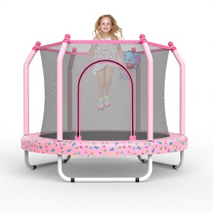 NAYSAYE Trampoline Small Toddler Trampoline with Basketball Hoop for Kids Indoor and Outdoor, Pink, 55.00"*55.00"*44.00" - 1 of 4