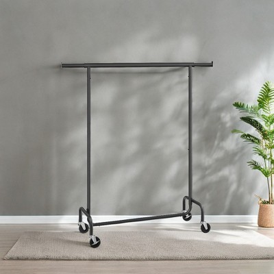 Extendable Hanging Rod Clothes Rack with Wheels Heavy-Duty Garment Rack Freestanding Clothes Rack for Hanging Clothes