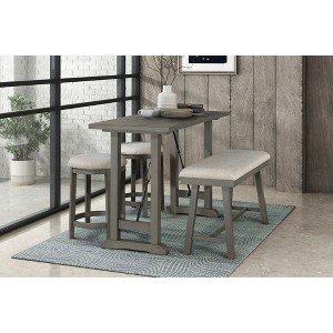 4-Piece Counter Height Dining Set with 2 Stools and Bench - 1 of 4
