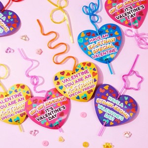 Joyfy 28 Pack Valentine's Day Gift Set: Greeting Cards with Colorful Reusable Crazy Loop Straws | Fun Classroom Exchange Prizes - 1 of 4
