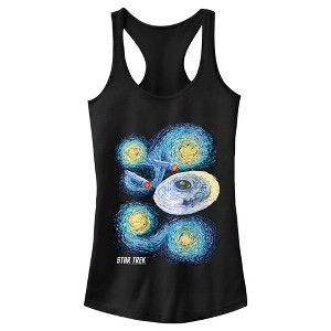 Juniors Womens Star Trek Starry Night USS Enterprise Racerback Tank Top - 1 of 4
