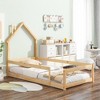 Twin Size House Floor Bed, Twin Floor Bed Frame House-Shaped Headboard Bed With Full-Length Guardrails, Pine Wood Bed For Boys, Girls - 2 of 4