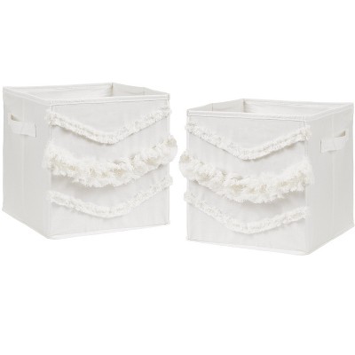 Sweet Jojo Designs Boy or Girl Gender Neutral Unisex Set of 2 Kids' Decorative Fabric Storage Bins Bohemian Fringe Ivory