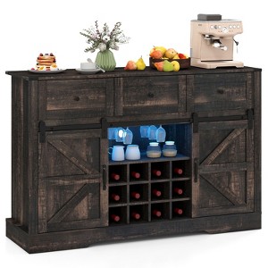 Tangkula Wine Bar Cabinet w/LED Lights & Doors Coffee Station w/ Adjustable Shelves Racks - 1 of 4