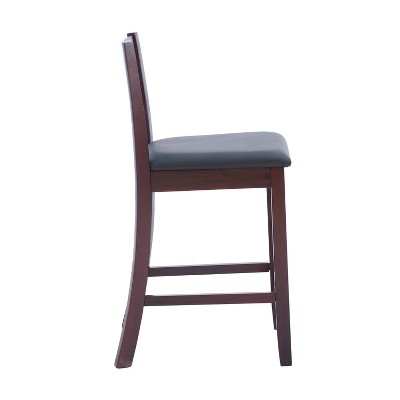 Triena Soho 24" Dark Cherry Wood and Brown Faux Leather Counter Stool