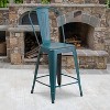 Emma and Oliver Commercial Grade 4 Pack 24" High Distressed Metal Indoor-Outdoor Counter Height Stool with Back - 2 of 4