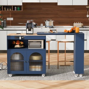 JUJABU Rolling Kitchen Island with Extended Table,Power Outlets and 2 Fluted Glass Doors - 1 of 4