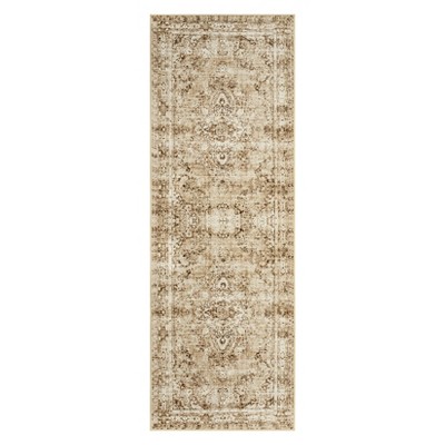 2x6ft Washed Back Low Pile Area Rug for Living Room, Washable Rugs for Bedroom, Hallway Runner, Large Non-Slip Carpet for Kitchen Dining Room (Beige)