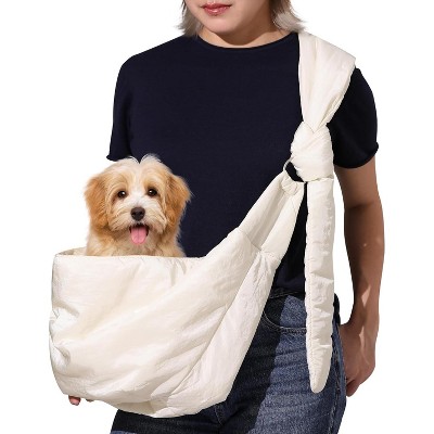 FUKUMARU Dog Sling, DIY Strap Puppy Carrier Sling for 3-15 lbs Small Dogs, Ultralight Cat Travel Purse with Mesh Bag