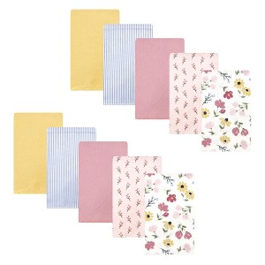 Hudson Baby Infant Girl Cotton Flannel Burp Cloths, Soft Painted Floral 10 Pack, One Size - 1 of 4
