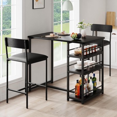 3-Piece Pub Table Set for 2 with 2 Upholstered Chairs & 3 Storage Shelves,Compact Kitchen Dining Set for Small Spaces Apartments Breakfast Nook