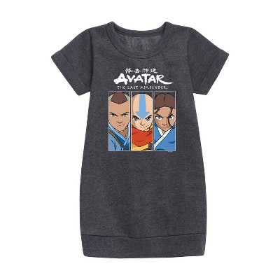 - Avatar: The Last Airbender - Sokka Aang Katara Graphic Short Sleeve Fleece Dress