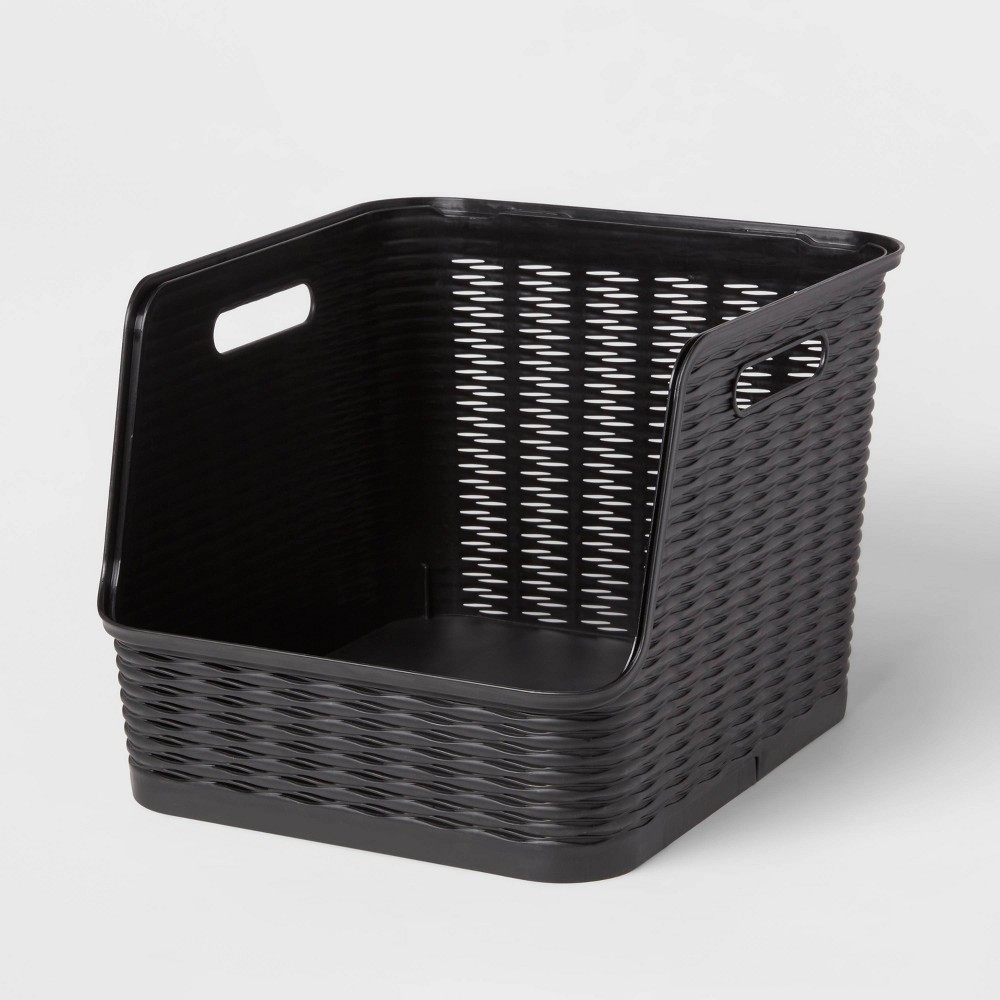 Wave Open Front Bin Black - Brightroom™: Stackable, 21 Volume, 13 Inch Cube Compatible, Shelf Storage