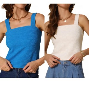INSPIRE CHIC Women's Square Neck Wide Strap Sleeveless Crop Lettuce Trim Casual Floral Cami Tank Top 2 Packs - 1 of 4