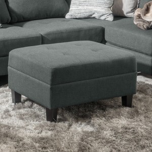 CAVINAS Modern Upholstered Square Ottoman Stool with Wood Legs,Small Waffle Tufted Ottoman for Bedroom,Apartment - 1 of 4