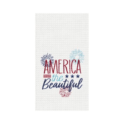 C&F Home America The Beautiful Embroidered Waffle Weave Kitchen Towel, 4th of July Patriotic Dishtowel Decoration