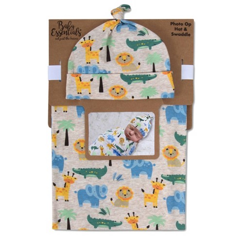 Baby Essentials Safari Print Swaddle Blanket and Cap