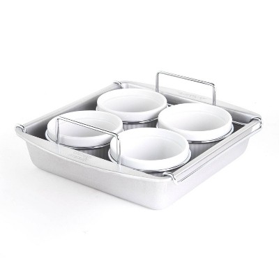 Chicago Metallic 9" 6pc Tart Pans: Aluminized Steel Bakeware Set, Square Shape, Dishwasher-Safe, Includes Ramekin